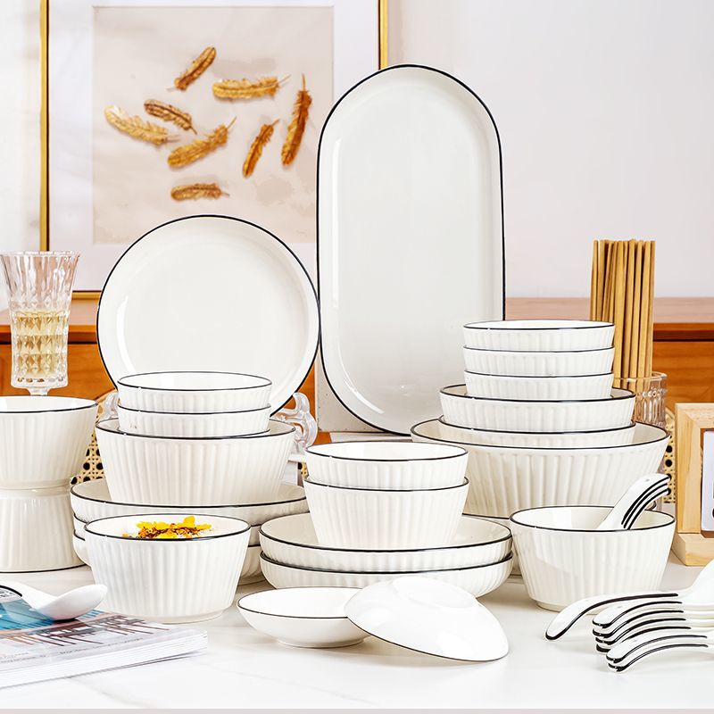 【免運 破損包賠】日式新款傢用碗碟套裝網紅陶瓷碗盤湯碗麵碗魚盤餐具套裝可微波爐