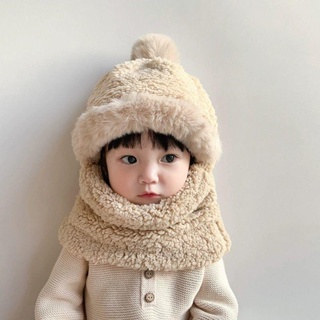 DS兒童帽子圍脖一件式帽冬季男童女童保暖帽寶寶毛絨帽護耳帽防風加厚