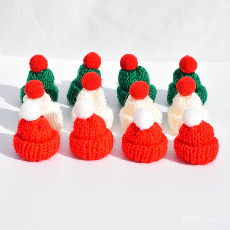 【大新寧】💖聖誕節💖聖誕帽 聖誕色係迷你毛線小帽 子紅白綠相間圍巾 針織手指裝飾帽 聖誕裝飾品