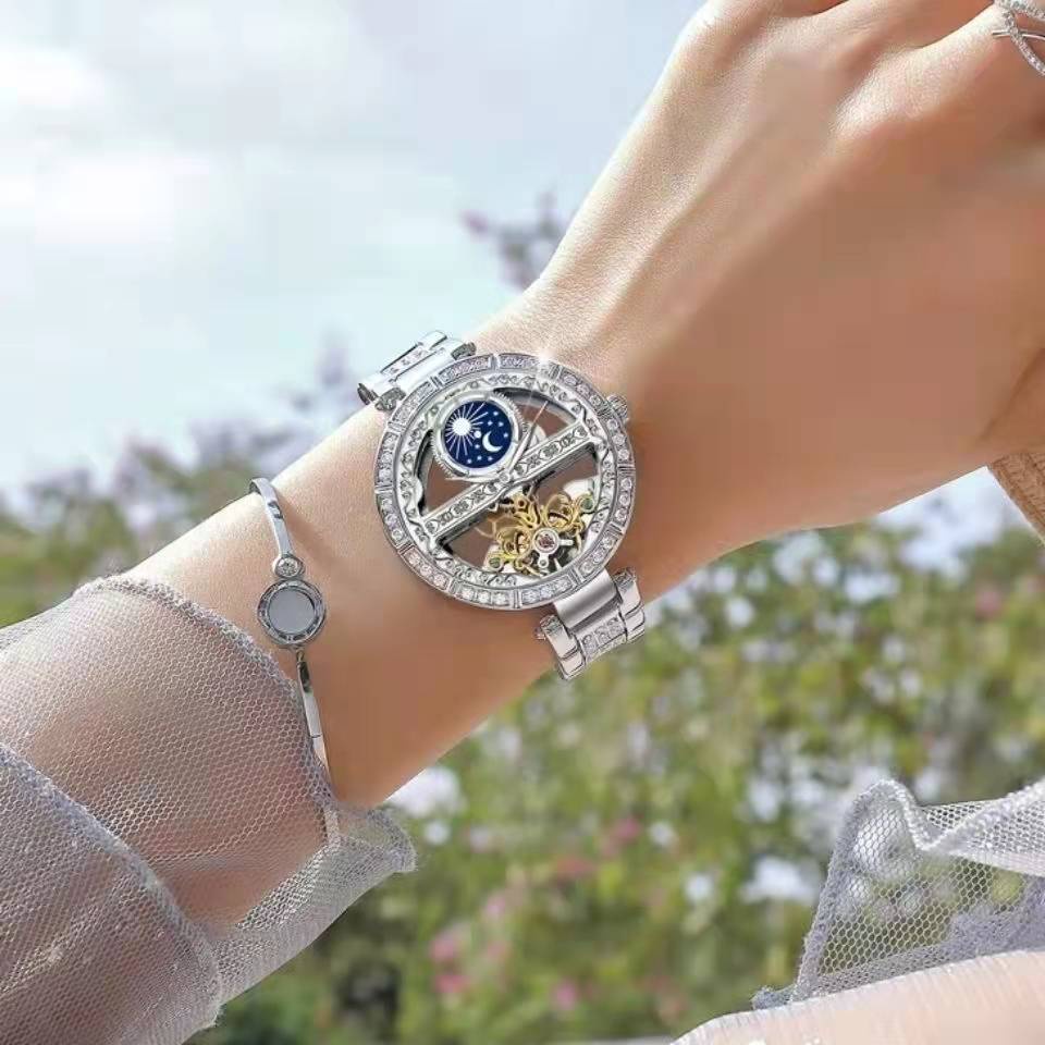 女生手錶 新款日月星辰鏤空全自動機械表ins風高級感防水氣質小眾時尚女表