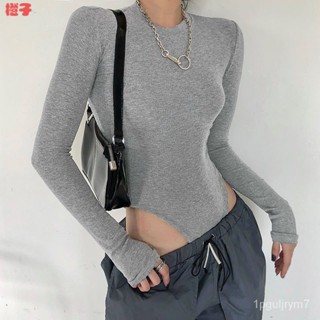 連體衣🎀春季歐美基礎百搭長袖緊身連體T恤女ins潮修身打底衫上衣