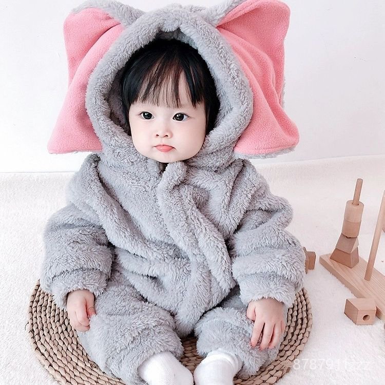 【優選雜貨店】韓版童裝男女寶寶冬裝加絨造型連體衣 嬰兒加厚連帽保暖哈衣 外出服 衣服 連身裝