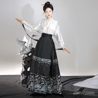 🔥臺灣出貨 漢服女 新中式漢服 國風 螺鈿馬麵裙 飛機袖 馬麵裙日常 馬麵裙套裝 黑色馬麵裙 馬麵裙 馬麵裙洋裝 漢服