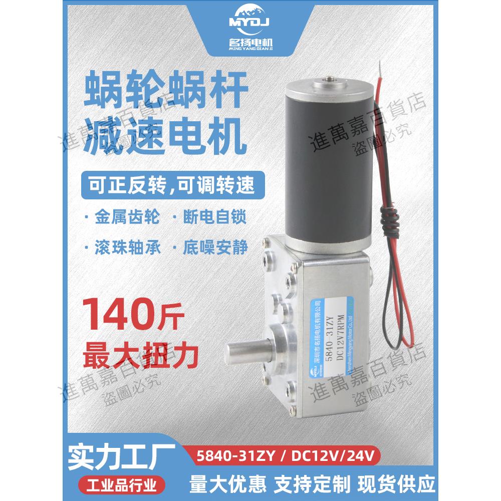 -減速電機 5840-31ZY蝸輪 蝸桿 低速大扭力12v 24v直流減速電機 微小型馬達 減速馬達