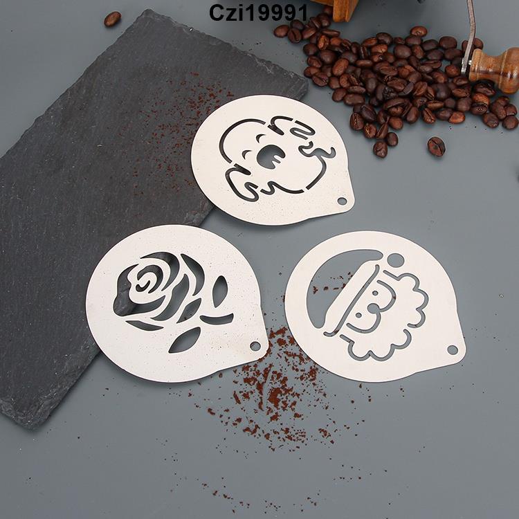 客製化 咖啡拉花模具 304不鏽鋼 烘焙模具 鏤空logo 圖案訂製 印花膜 糖粉篩噴花模 花式咖啡蛋糕布丁撒粉套裝/1