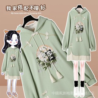 初見cJ💖【中國風系列】2024年新年裝 嬰兒絨 漢服 原創設計國風刺繡大尺碼女裝大學T裙 改良漢服 漢元素洋裝刷毛加