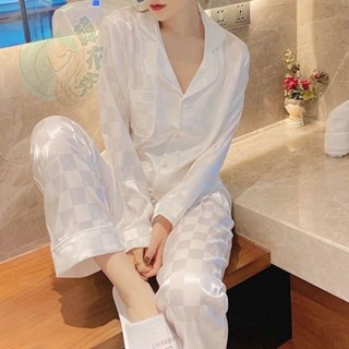 【睡美人高階感】輕奢絲綢女睡衣春秋長袖開衫套裝ins時尚冰絲家居服|冬天睡衣|睡衣|睡衣套裝