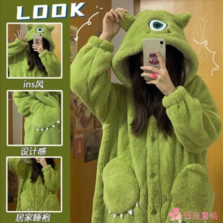 現貨 出清 珊瑚絨睡袍 毛毛睡衣 毛絨絨居家服 浴袍 卡通可愛大眼仔 法蘭絨睡衣女 優選