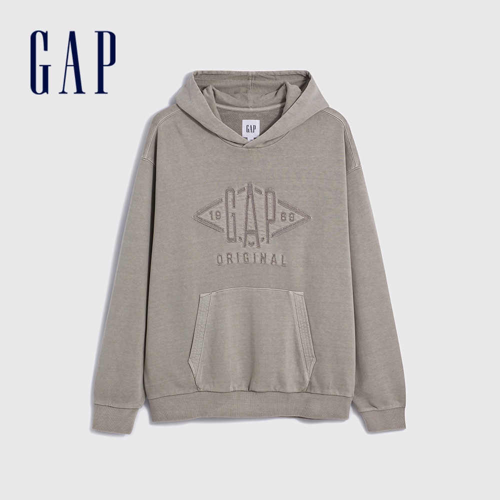 Gap 男裝 Logo純棉帽T-灰棕色(837458)