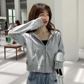 外套 短版外套 連帽外套 小個子短款連帽衛衣女春秋2023新款韓版寬松休閑拉鏈開衫外套上衣