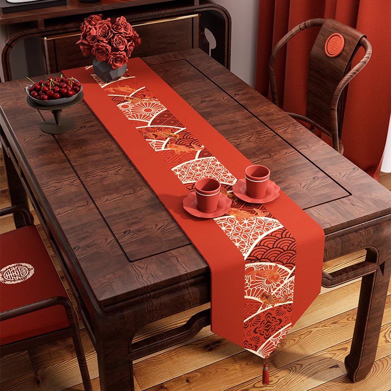 桌旗 紅色 結婚 桌旗 喜字 中式 訂婚 桌布 婚禮 裝飾 婚房 裝飾 茶幾 餐桌 電視櫃 布