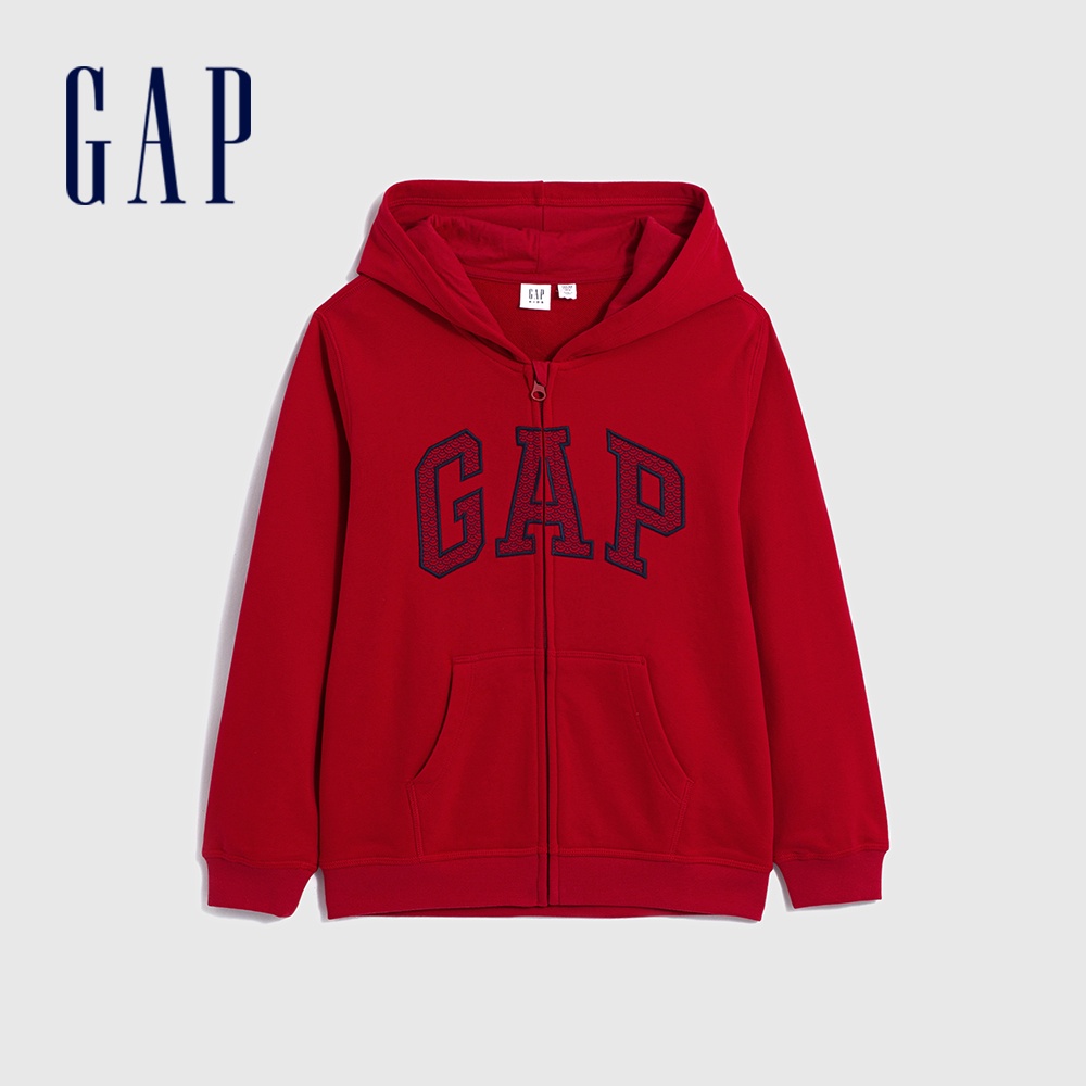 Gap 男童裝 Logo印花連帽外套 碳素軟磨法式圈織系列-紅色(857492)
