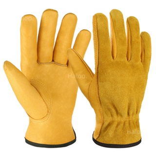 熱賣 二層牛皮工作手套花園機械電焊防滑耐磨安全防護手套