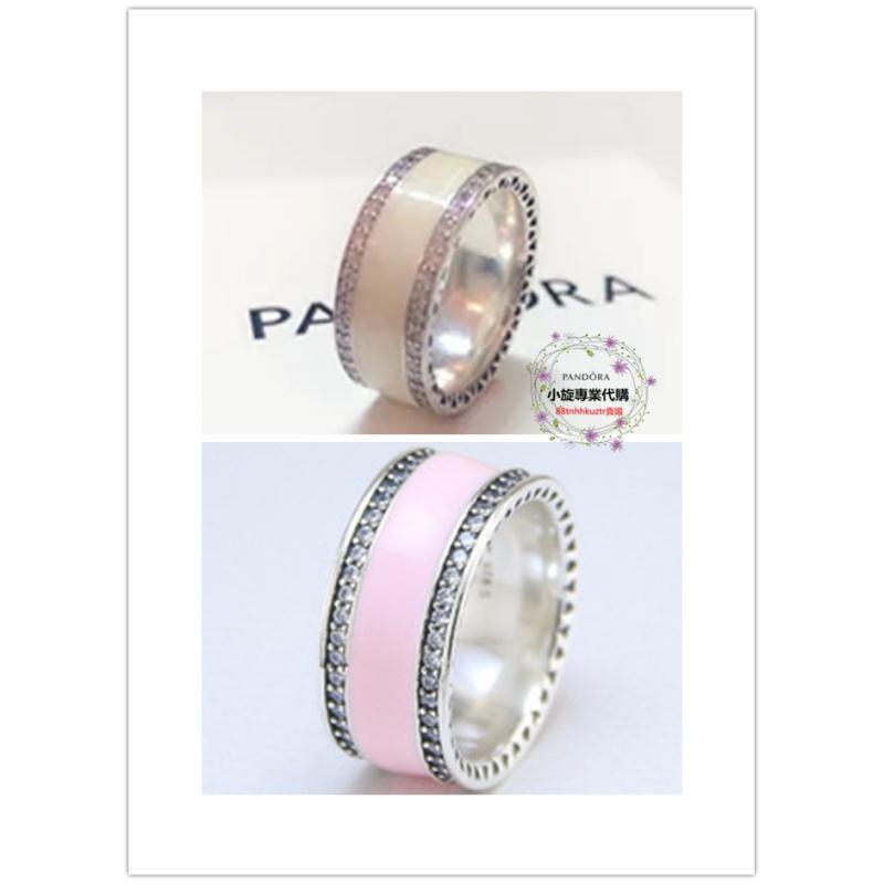 小旋正品代購PANDORA潘朵拉925銀粉色/白色琺瑯陶瓷寬版戒指191024EN23