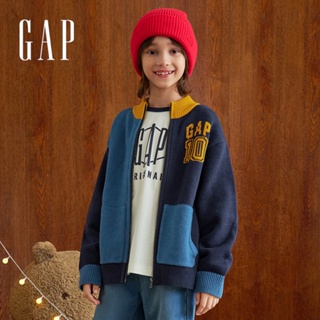Gap 男童裝 Logo立領針織外套-藍色(889263)