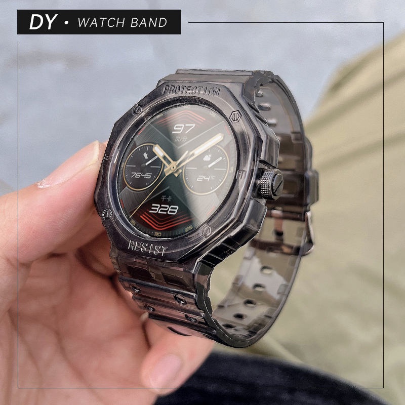 度漁適用華為WATCH GT Cyber冰川透明智能運動gtcyber錶帶防水時尚版男士女款手錶替換一件式式殼都市先鋒版