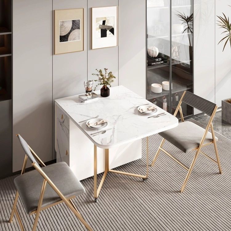 折疊巖板餐新品桌椅組合出租房家用小戶型現代簡約可移動長方形吃飯桌限定