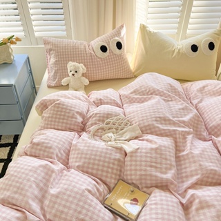 🛒FOUC百貨多品🛒格子+素色大眼睛系列床包組 格子素色混搭被單 床單 床罩組 單人床組 雙人 加大床包四件FOUC