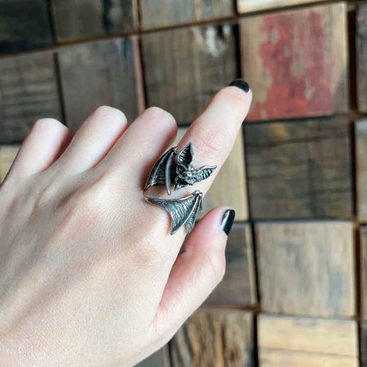 千葉歐美泰銀男女朋克哥特蝙蝠指環戒指復古飾品開口可調戒指