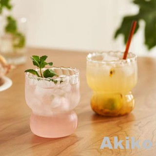 2024新品ins風復古咖啡杯美式胖嘟嘟玻璃杯耐熱條紋拿鐵杯飲料杯牛奶杯小眾高顏值杯子