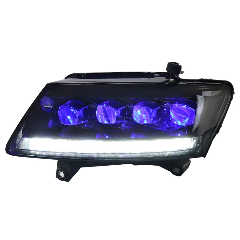 09-18款奧迪Q5大燈總成改裝LED水晶矩陣大燈LED流光轉向燈一抹藍