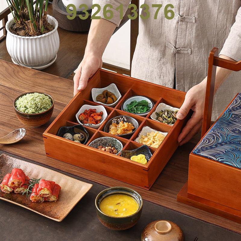 食盒 中式復古多層提盒提籃竹制收納盒食盒家用野餐籃茶箱餐廳送餐籃 茶箱 提籃 (明天ahlq)