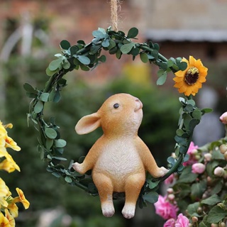 花園裝飾 兔子 童話動物 花圈吊飾擺件 創意卡通動物 園藝裝飾