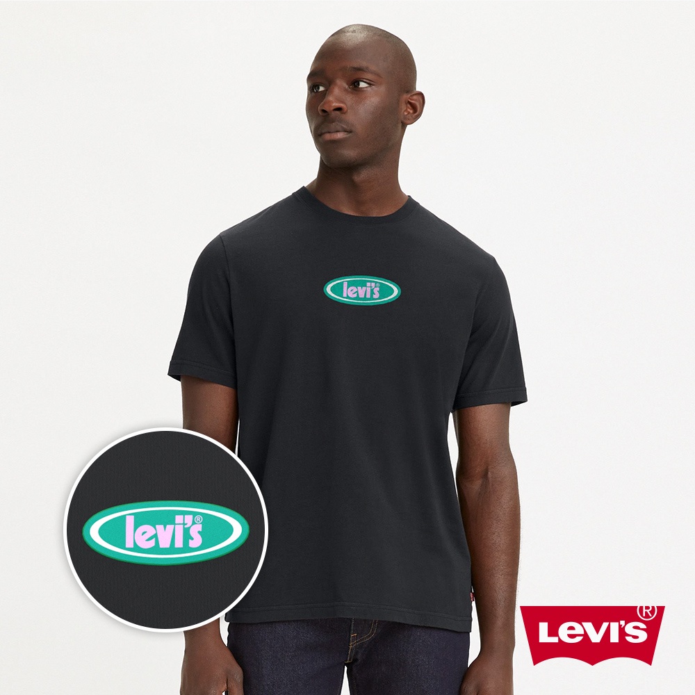 Levis 寬鬆版短袖T恤 / 復古海報體徽章Logo 魚子黑 男款 16143-1053 人氣新品