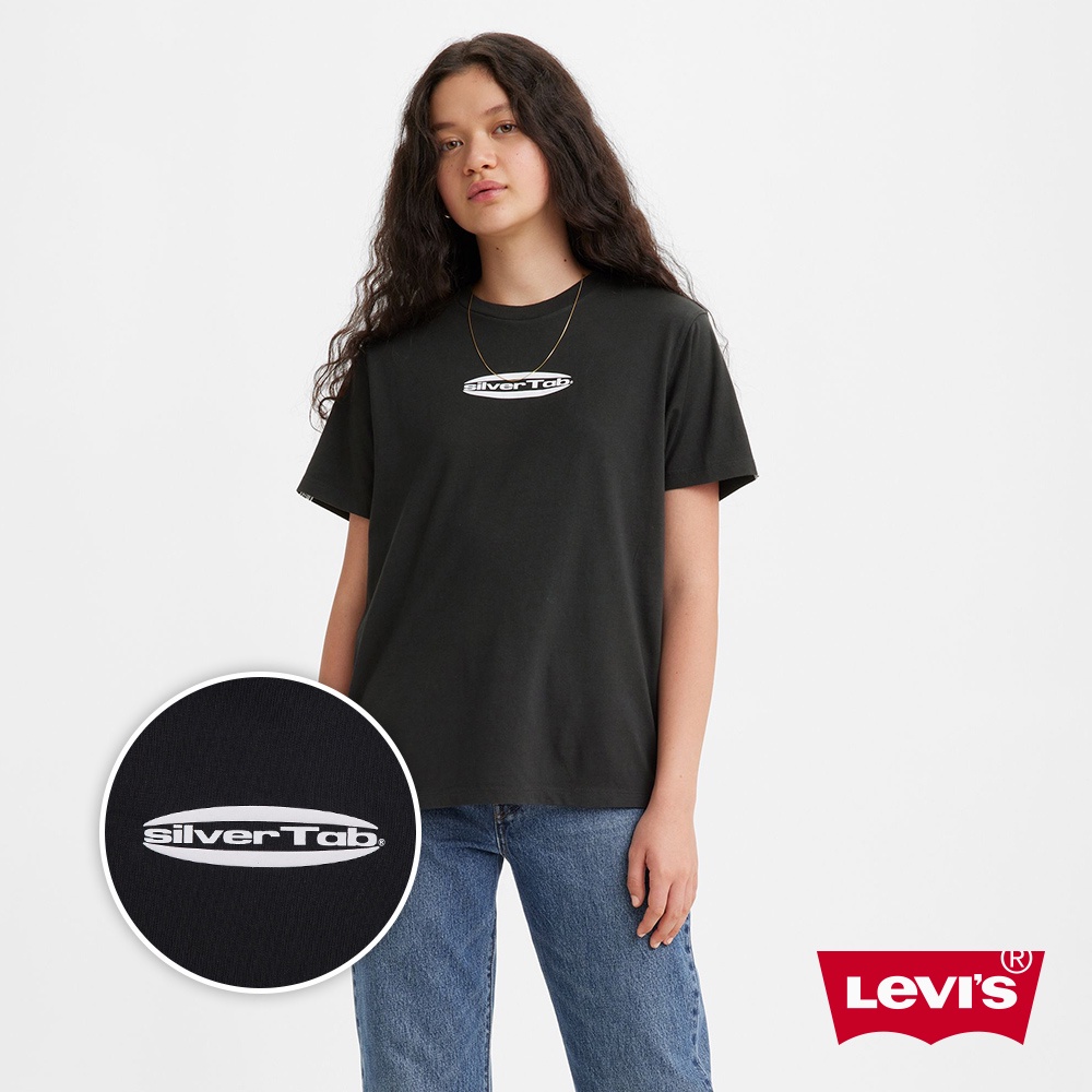 Levis Silver Tab銀標系列 合身版短袖T恤/科幻復古Logo 魚子黑 女款 A0345-0053 熱賣單品