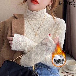 蕾絲衫🎆 高領蕾絲打底衫女秋冬加絨加厚2023新款內搭洋氣紗衣網紗上衣保暖