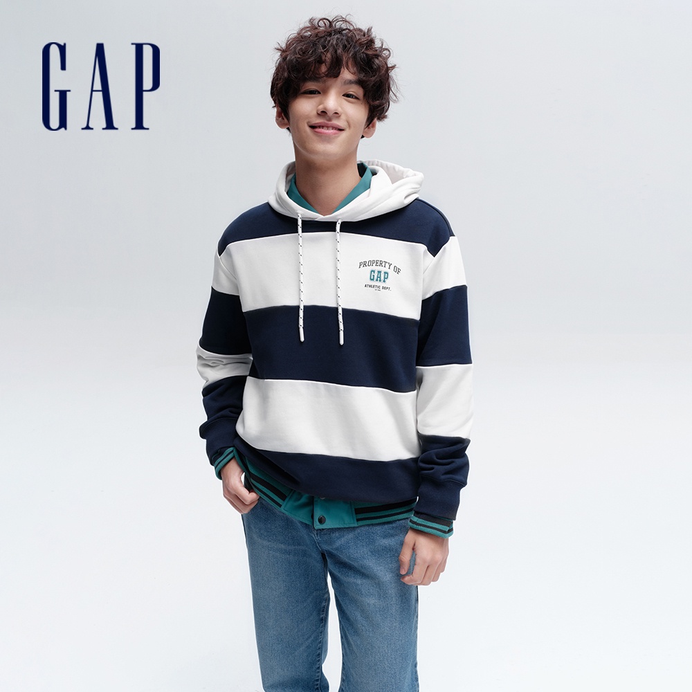 Gap 男女同款 Logo印花帽T-藍白撞色(885518)