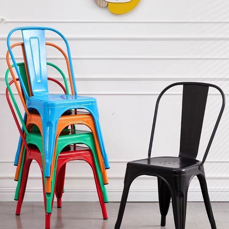 鐵皮椅子歐式鐵藝餐椅工業風戶外休閑靠背椅商用火鍋店串串椅子