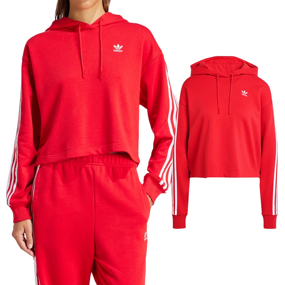 Adidas 3S Short Hoodie 女款 紅色 休閒 運動 帽T 上衣 長袖 IN8387