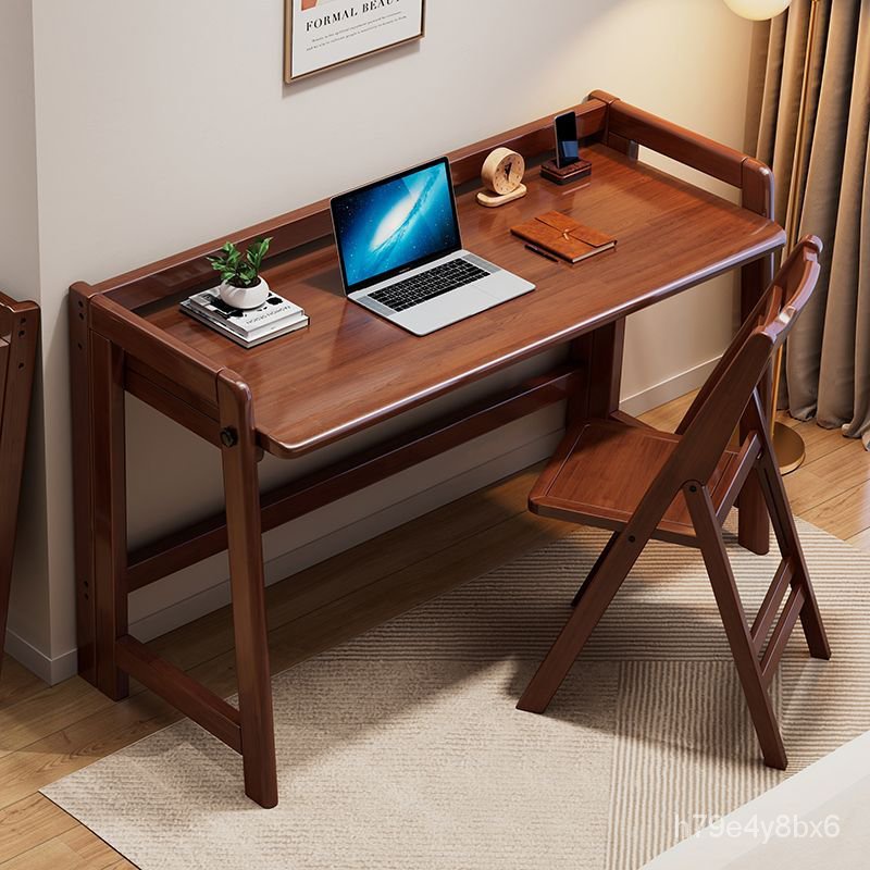 🔥🔥【免運】🔥🔥 可折疊純實木電腦桌椅80CM長免安裝小戶型極窄學習桌45cm寬小書桌 H4HE