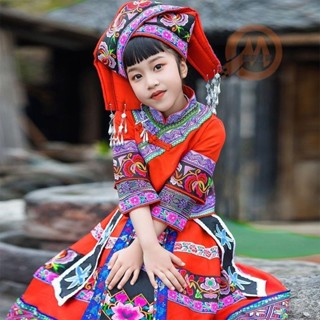 臺灣出貨💯兒童廣西壯族三月三表演服少數民族壯族男女童表演服壯族舞蹈服裝免運