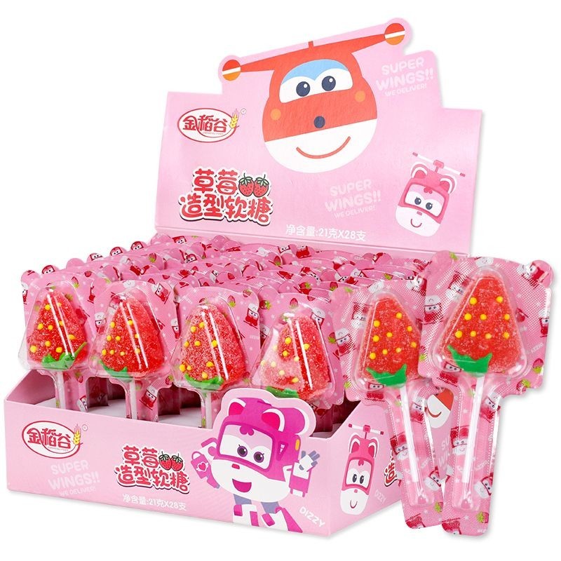 ❤️❤️❤️金稻谷草莓棒棒糖果汁軟糖維C水果糖兒童糖果零食整箱批散裝