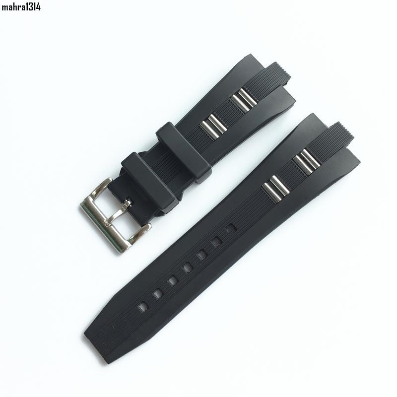（百搭錶帶）代用寶格麗BVLGAR DIAGONO橡膠手錶帶凸口矽膠腕帶黑色男款26mm