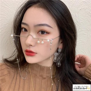 Ailan✨小紅書純欲風 2019仙女眼鏡框架無鏡片珍珠鑲嵌鏈條裝飾拍照眼鏡女ins超火眼鏡