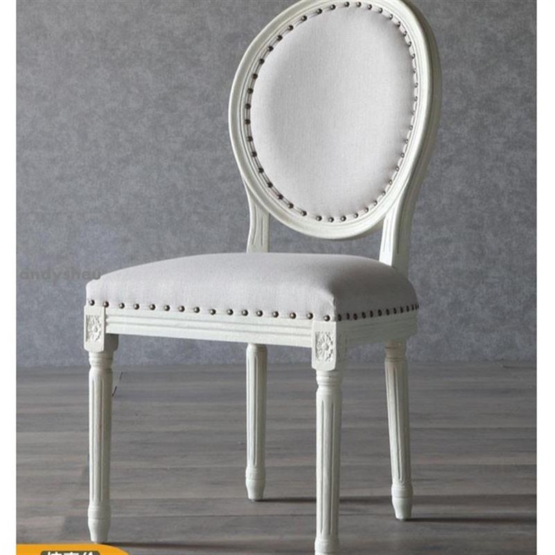 🌟艾尼斯精選🌟定制美式公主風書房椅美甲店化妝椅歐式地中海復古象牙白色實木餐椅