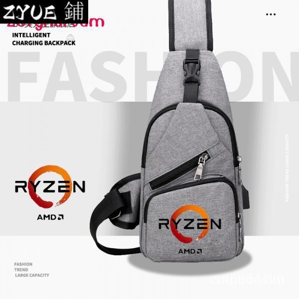 新款AMD RYZEN 銳龍LOGO 印花單肩背包斜挎包時尚休閒男女學生-YH LAHW