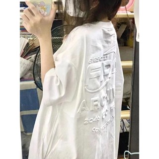 【Wik】短袖 T恤 女 短袖上衣女 短袖 t恤女 純棉國潮字母壓花短袖T恤女學生寬鬆白色百搭半袖上衣服夏季