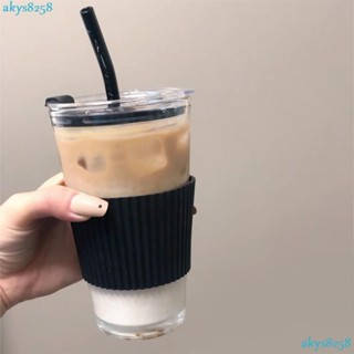 臺灣出貨隨行咖啡杯 ins水杯 耐熱耐高溫 牛奶早餐杯 環保杯 ins咖啡杯子簡約吸管杯便攜帶蓋玻璃水杯早餐杯YANG