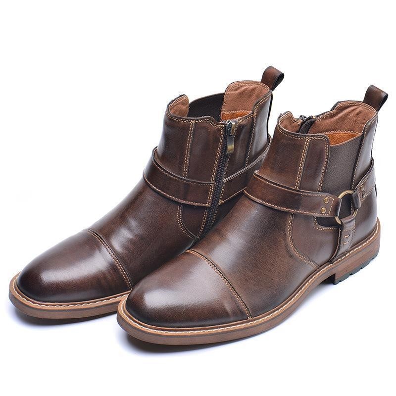 頭層牛皮秋冬男馬丁靴 Men Winter Genuine Leather Ankle Boots