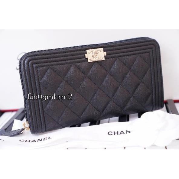 二手現貨 Chanel A80815 Boy zip wallet Boy 荔枝拉鍊長夾 黑 淡金 免運