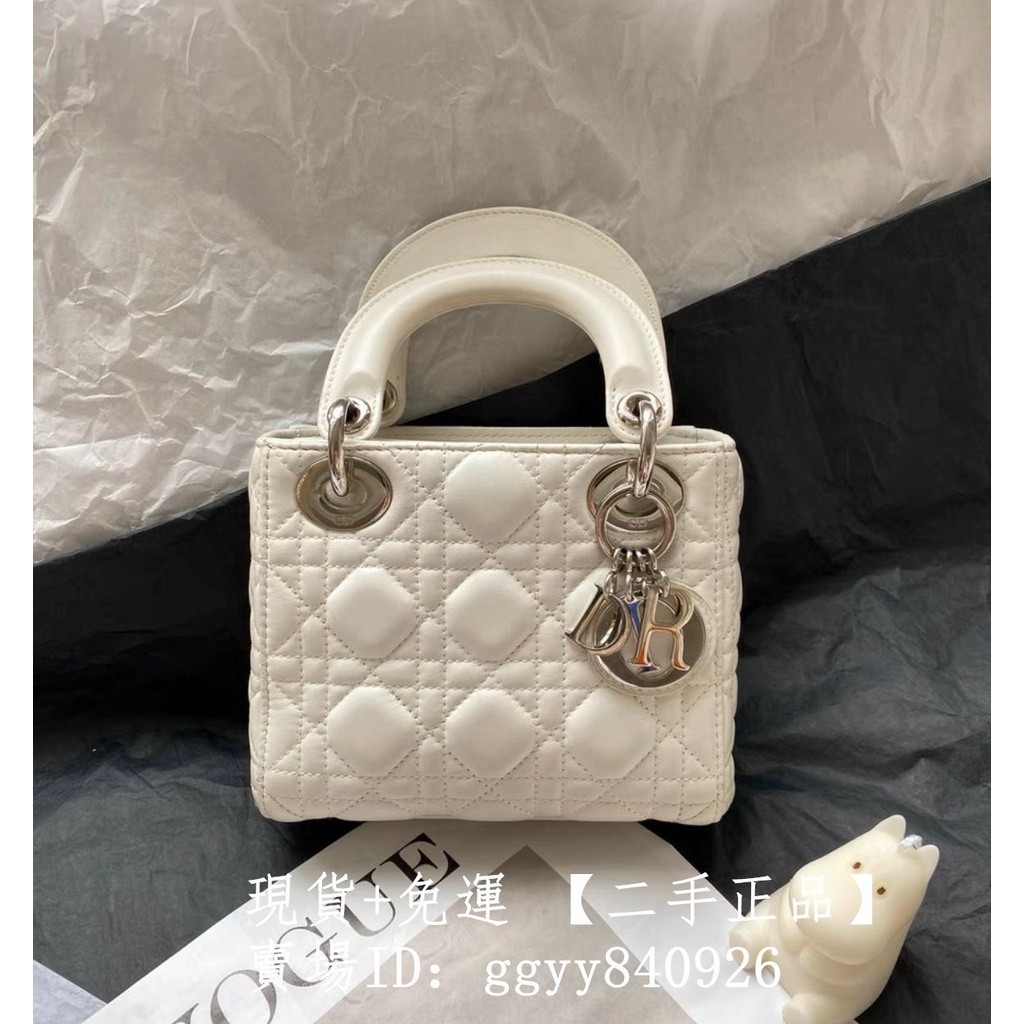 二手全新精品 DIOR 迪奧 LADY DIOR 奶白色 迷你三格戴妃包 手提包 鏈條包 肩背包 斜背包 實拍