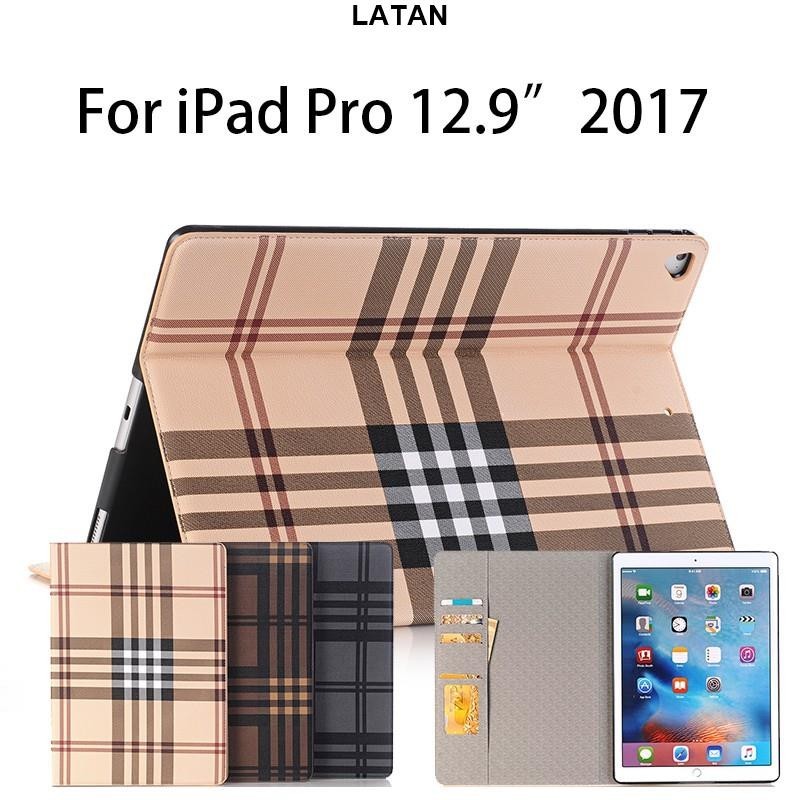 LATAN-適用於 2015 年 ipad pro 12.9 2017 年格子 pu 皮革錢包保護套保護套