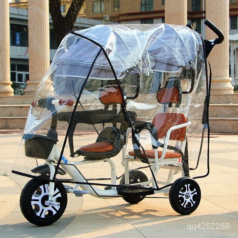 【精選好物】嬰兒車雨罩 雙人兒童推車雨衣 三輪車透明雨罩 雙胞胎保暖 嬰兒車罩 防寒 HWNL
