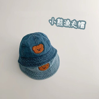 韓係漁夫帽 寶寶帽子 小熊帽子 兒童遮陽帽 嬰兒帽 帽子 兒童漁夫帽春秋季牛仔水洗可愛小熊遮陽帽子嬰幼兒寶寶盆帽男女童