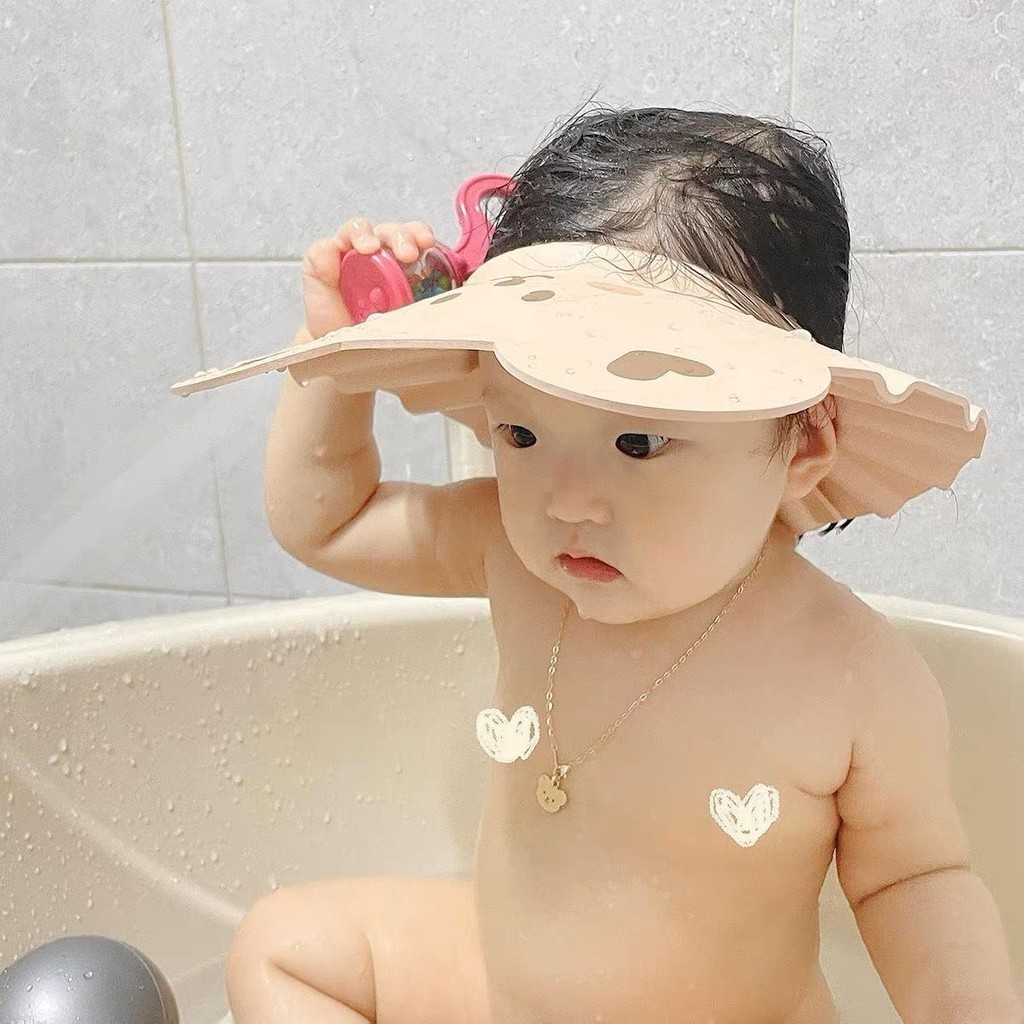 ✨ 熱賣✨  ins風嬰兒洗澡浴帽 寶寶洗澡神器 可調節防水護耳帽子 擋水帽 孩童帽 帽 寶寶洗頭器 寶寶洗澡