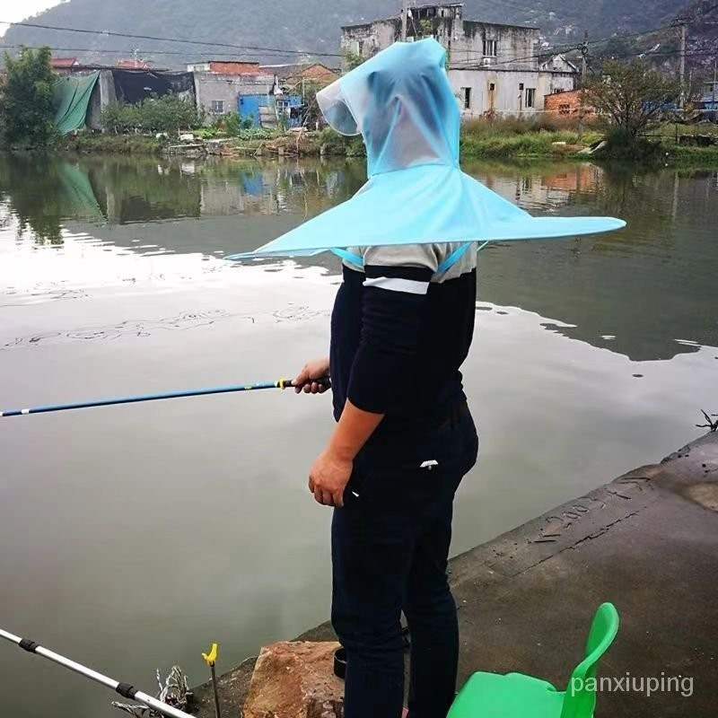 男士成人頭戴飛碟雨衣大人雨傘帽垂釣裝備雨具鬥篷式折疊釣魚傘帽